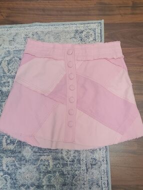 LoveShackFancy Two-Tone Pink Patchwork Mini Skirt
